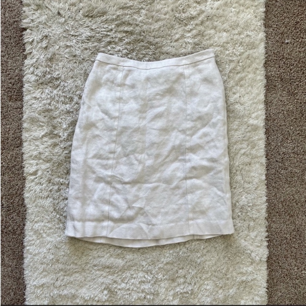 Dana Buchman Woven Linen/Acetate Zip Pencil Skirt White